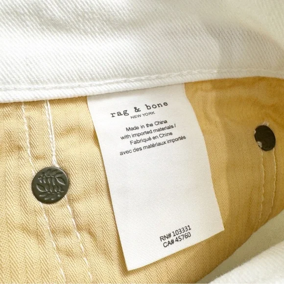 NWT Rag & Bone Fit 2 Slim Fit Jeans in Optic White Size 29